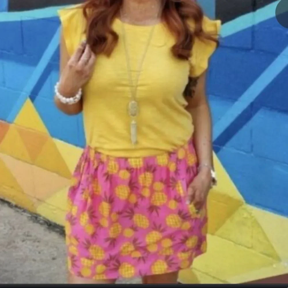 J Crew Factory Cotton Pineapple Print Skirt Pink and Yellow M